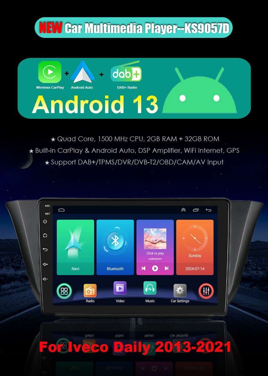 For Iveco Daily 2013-2021 CarPlay Autoradio GPS Navigation Android 13 BT DAB+OBD