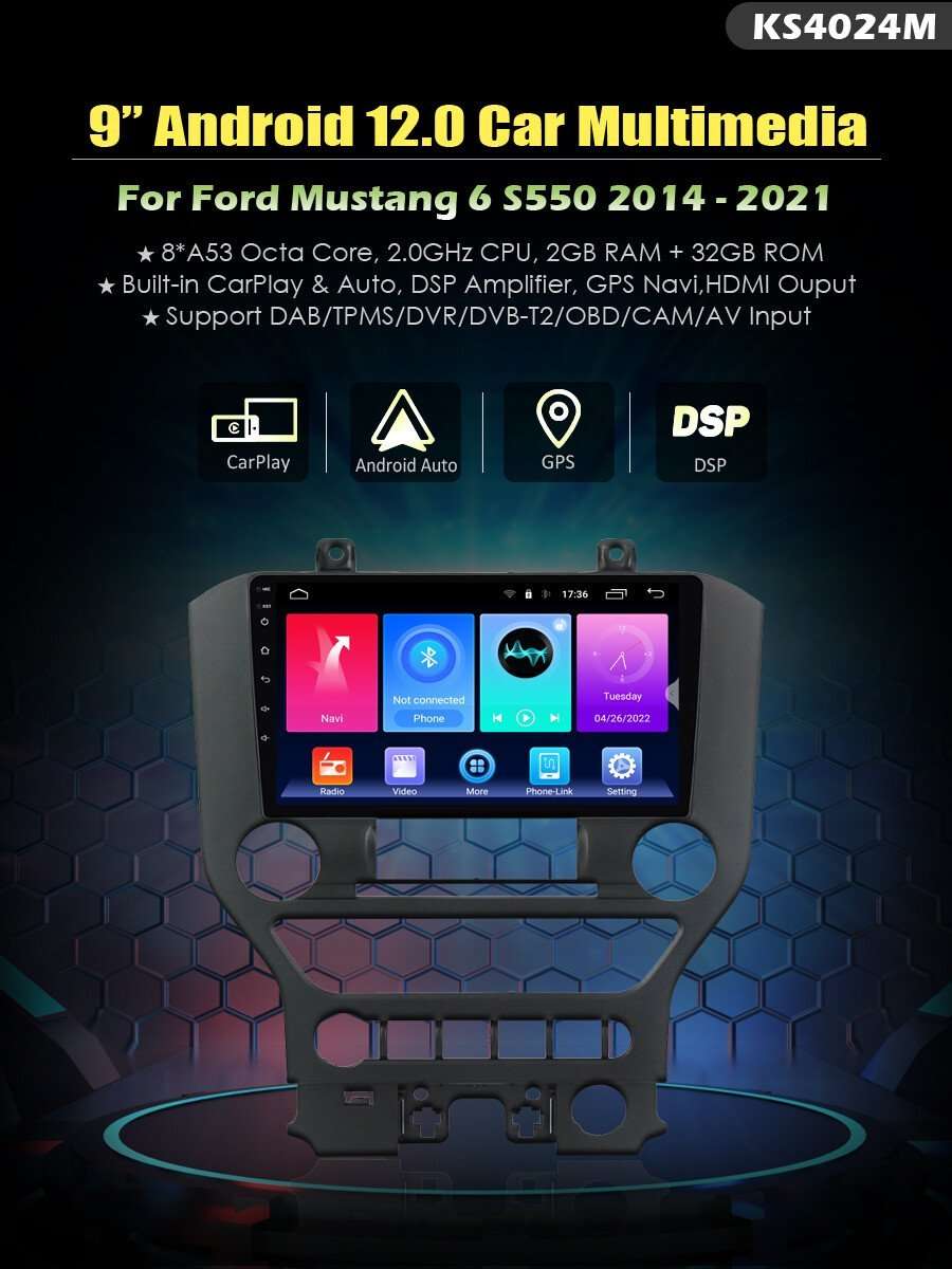 For Ford Mustang 2014-2021 Touchscreen Navigation GPS Autoradio BT CarPlay DAB+