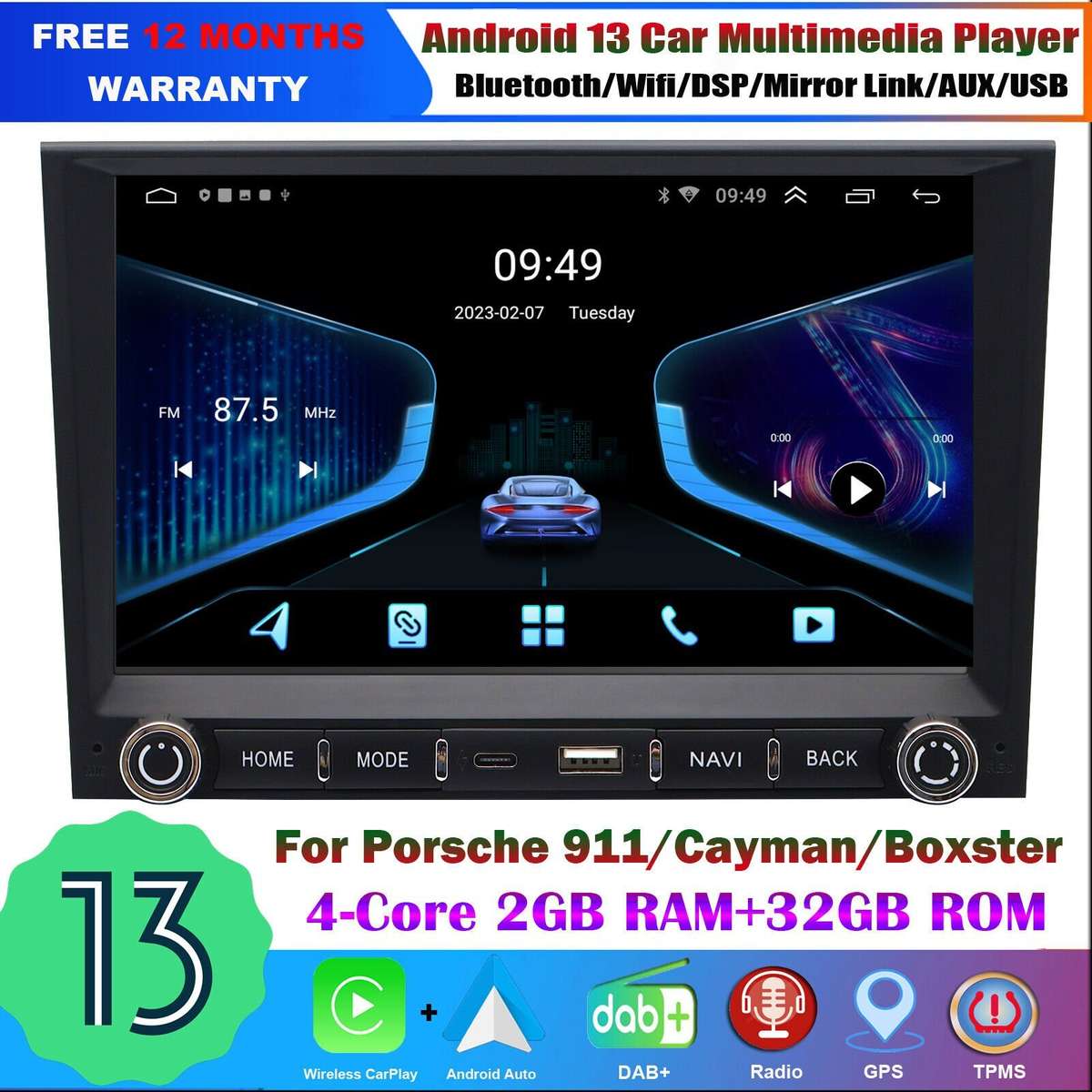 Android Auto Radio GPS Navigation For Porsche 911 997 2005-2008 Schwarz