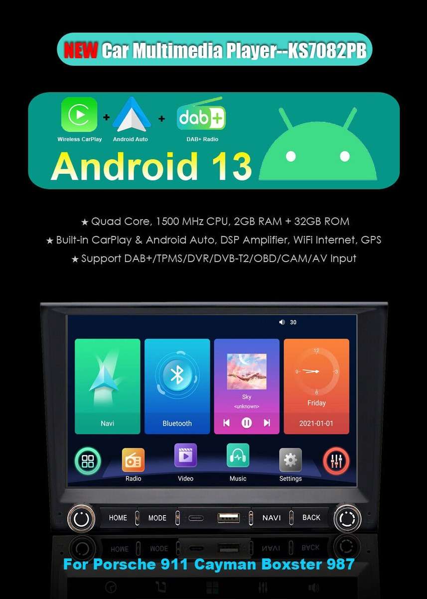 Android Auto Radio GPS Navigation For Porsche 911 997 2005-2008 Schwarz