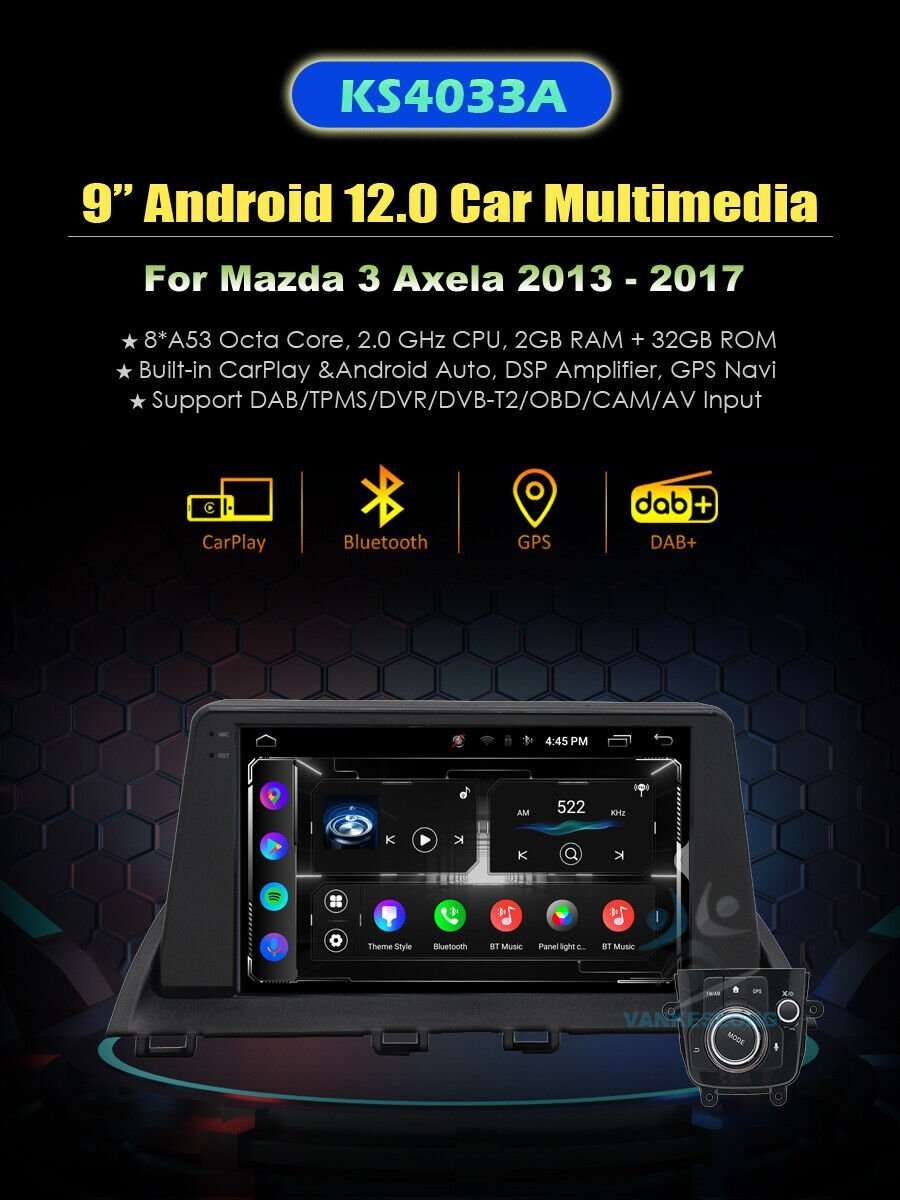 9"Android Autoradio CarPlay GPS Navigation DAB+DSP BT For Mazda3 Axela 2013-2017