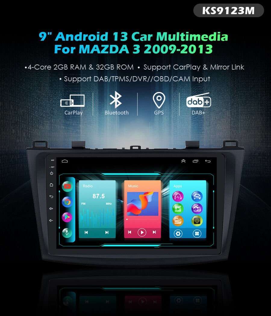 For Mazda3 BL 2009-2013 Autoradio DAB+ Android 13 GPS Navigation BT WIFI DSP+OBD