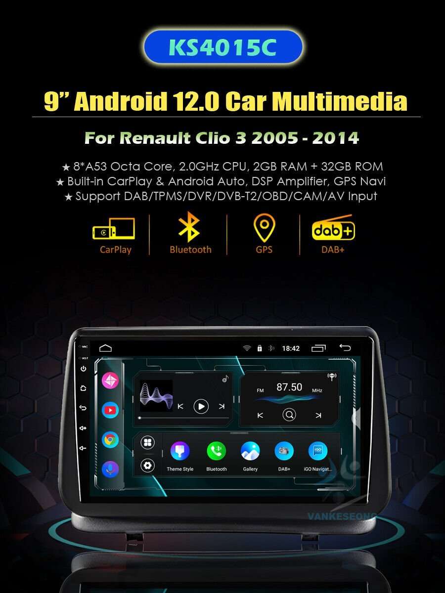 Android Autoradio CarPlay DAB Wifi GPS Navigation For Renault Clio 3 2005-2014