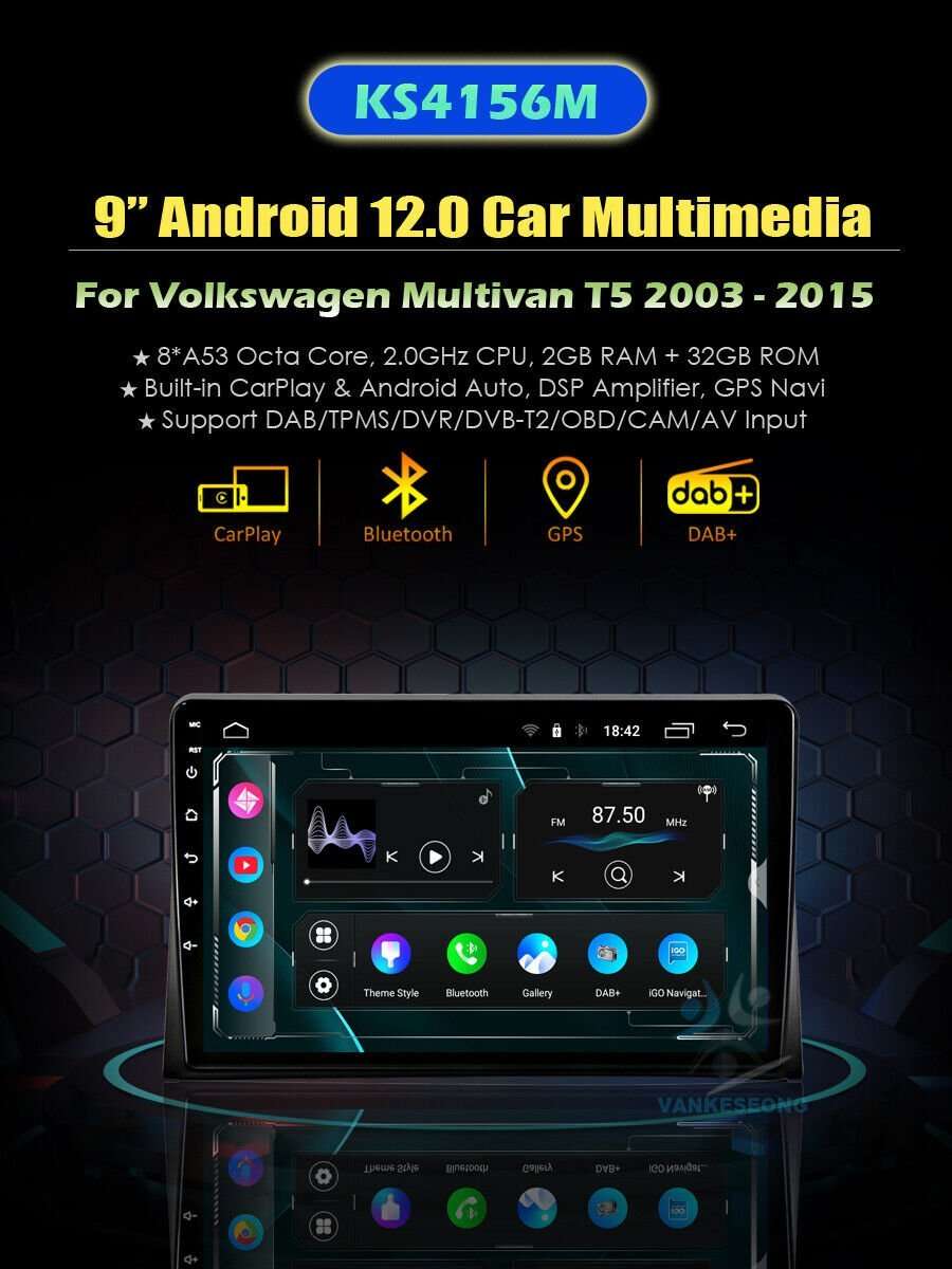 9"Android Autoradio DAB GPS SatNav CarPlay For VW T5 Multivan 2003-2015
