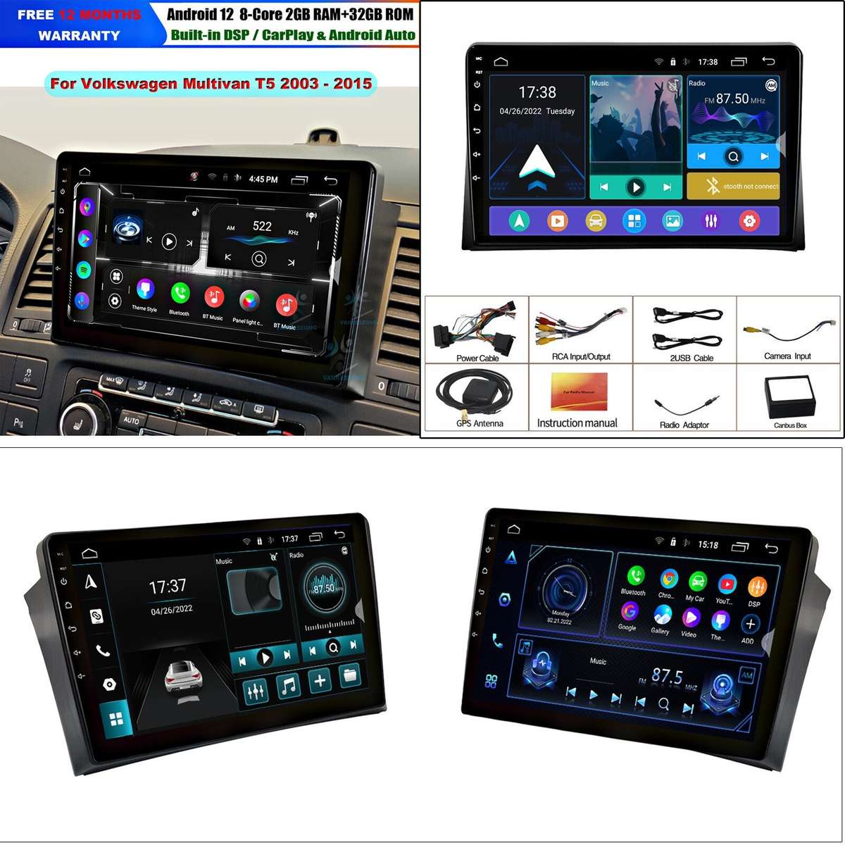 9"Android Autoradio DAB GPS SatNav CarPlay For VW T5 Multivan 2003-2015