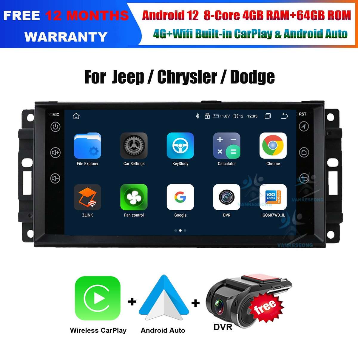 Android 12 Car Stereo For Dodge Avenger Challenger 2009-2011 8-Core 4+64GB Radio
