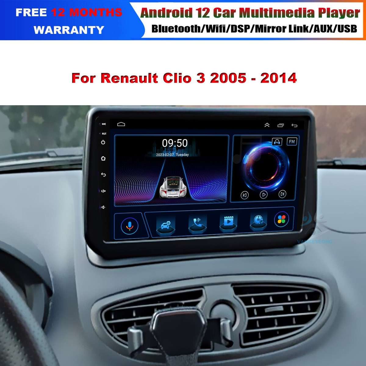 9" Android 12 GPS Navigation DAB Wifi Autoradio DSP For Renault Clio 3 2005-2014