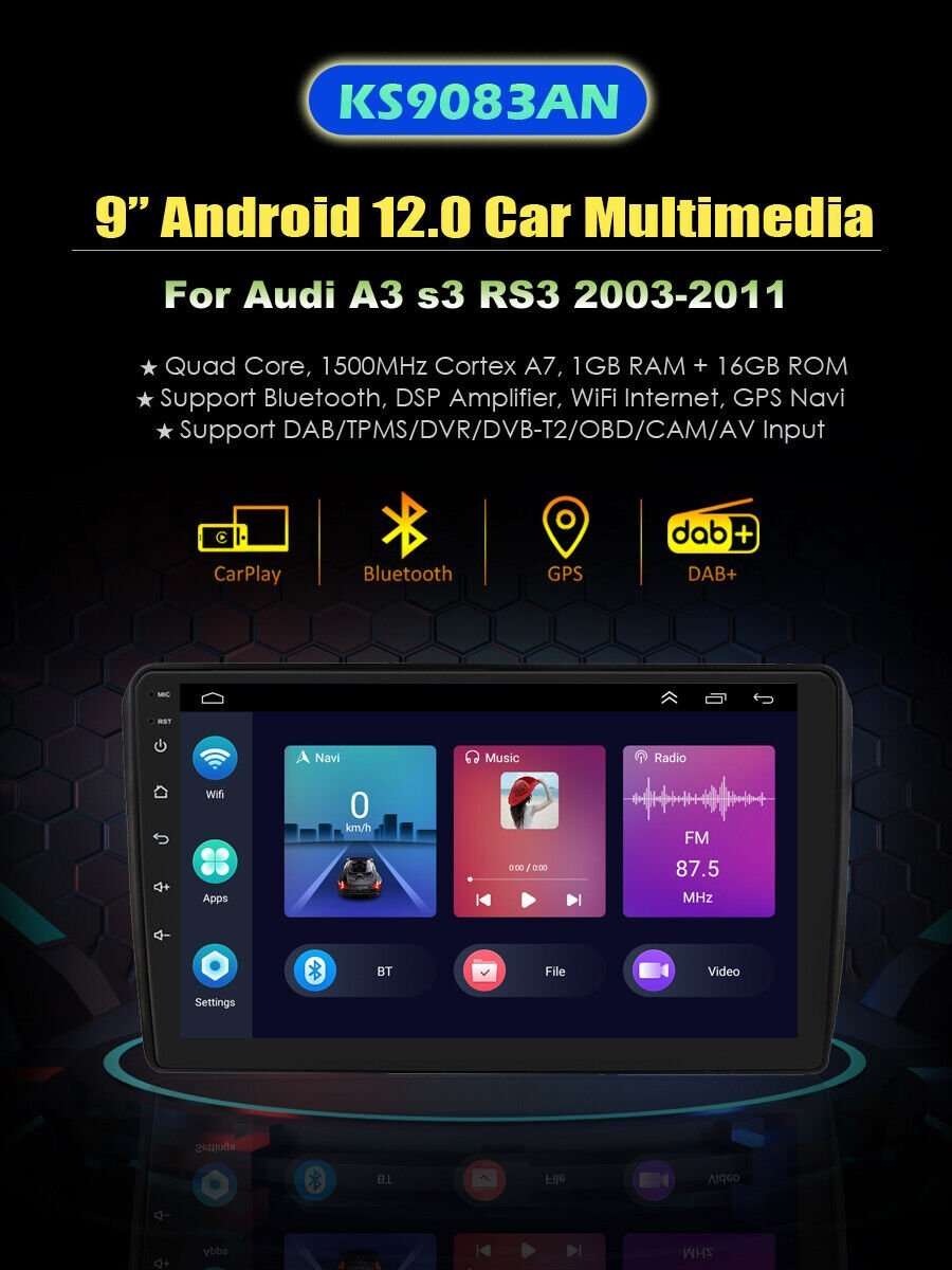 For AUDI A3 S3 RS3 2003-2011 DAB+ Android Radio Car Stereo Navigation GPS BT USB