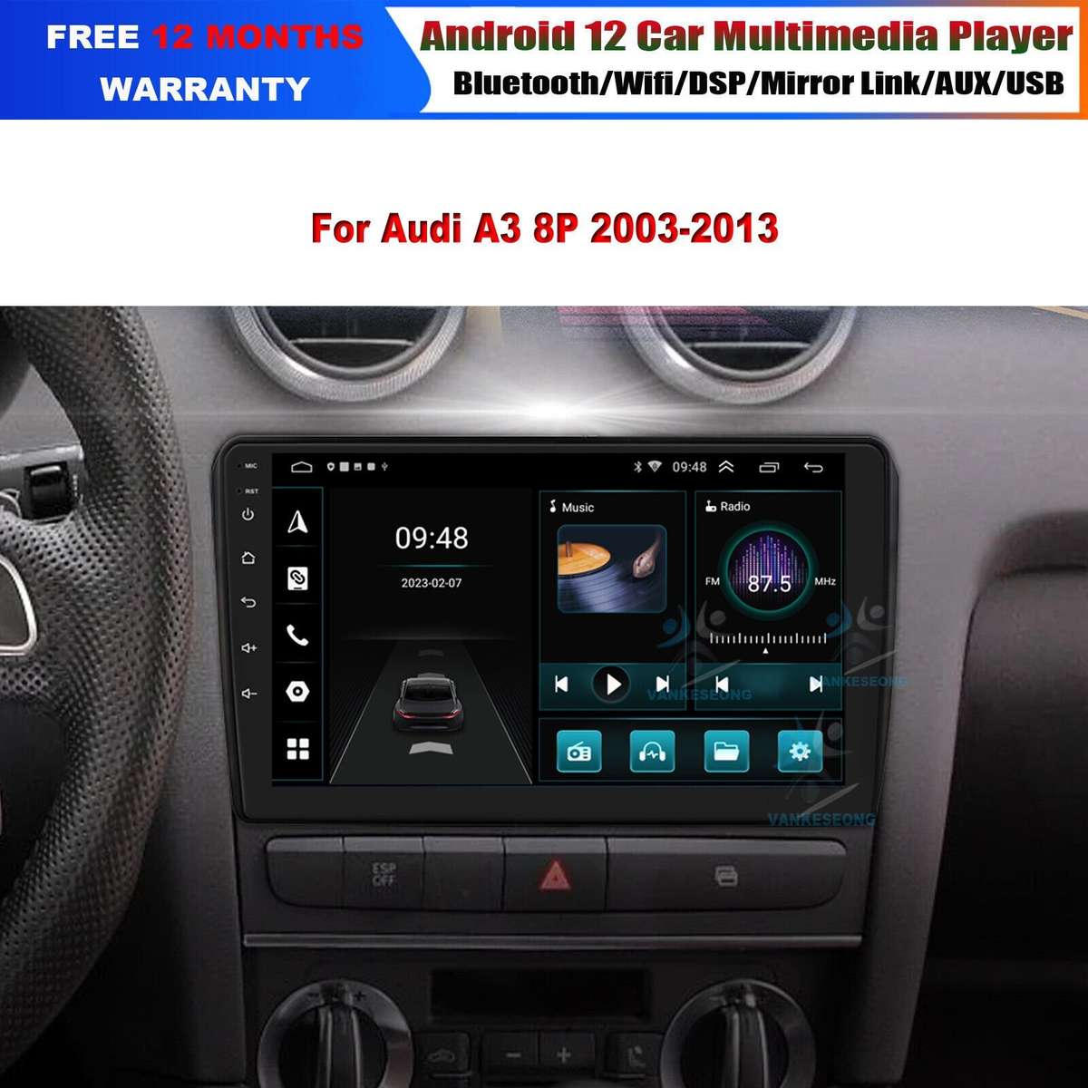 For Audi A3 S3 RS3 2003-2011 Touchscreen GPS Sat Nav Android 12 Autoradio BT DAB