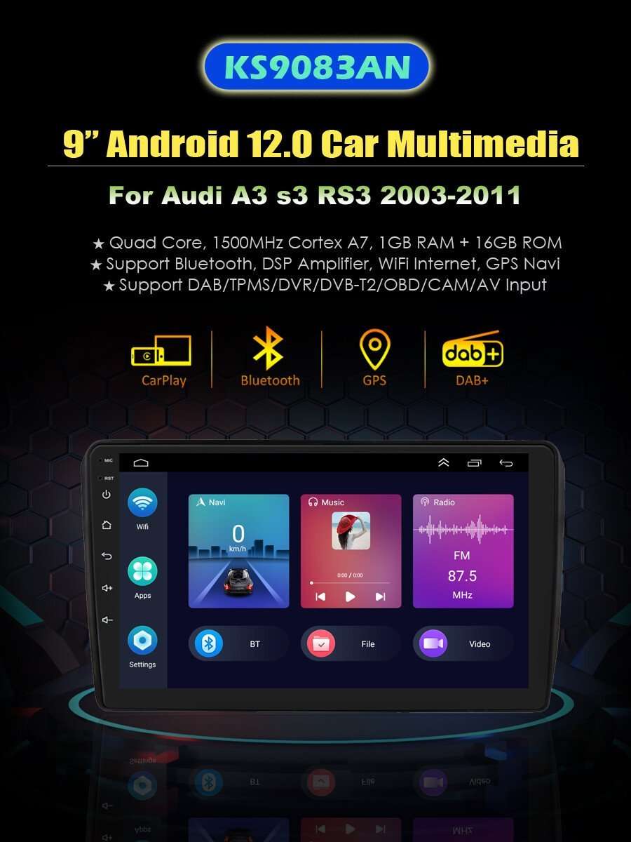 For Audi A3 S3 RS3 2003-2011 Touchscreen GPS Sat Nav Android 12 Autoradio BT DAB