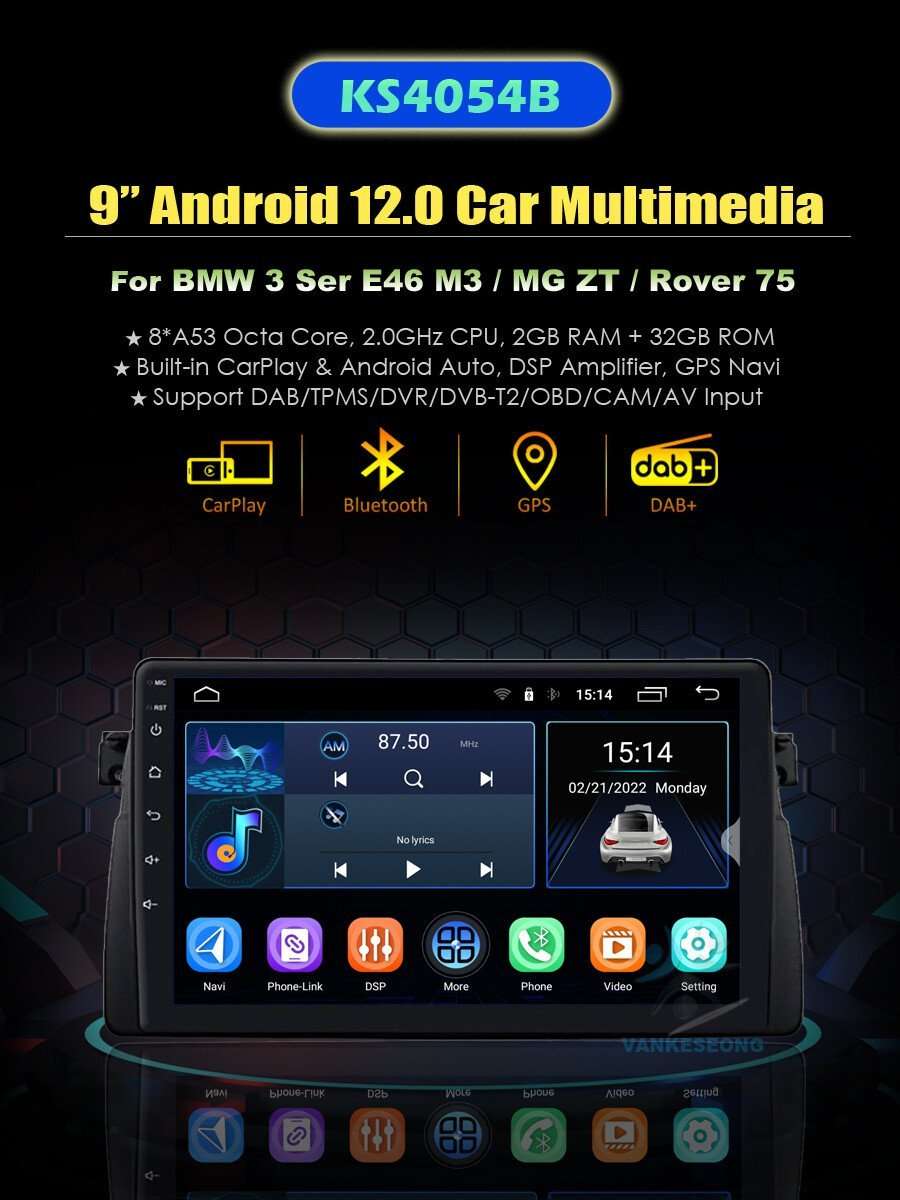 9" Wireless CarPlay Android Auto for BMW 3Ser E46 M3 320 GPS Wifi DAB+ Autoradio