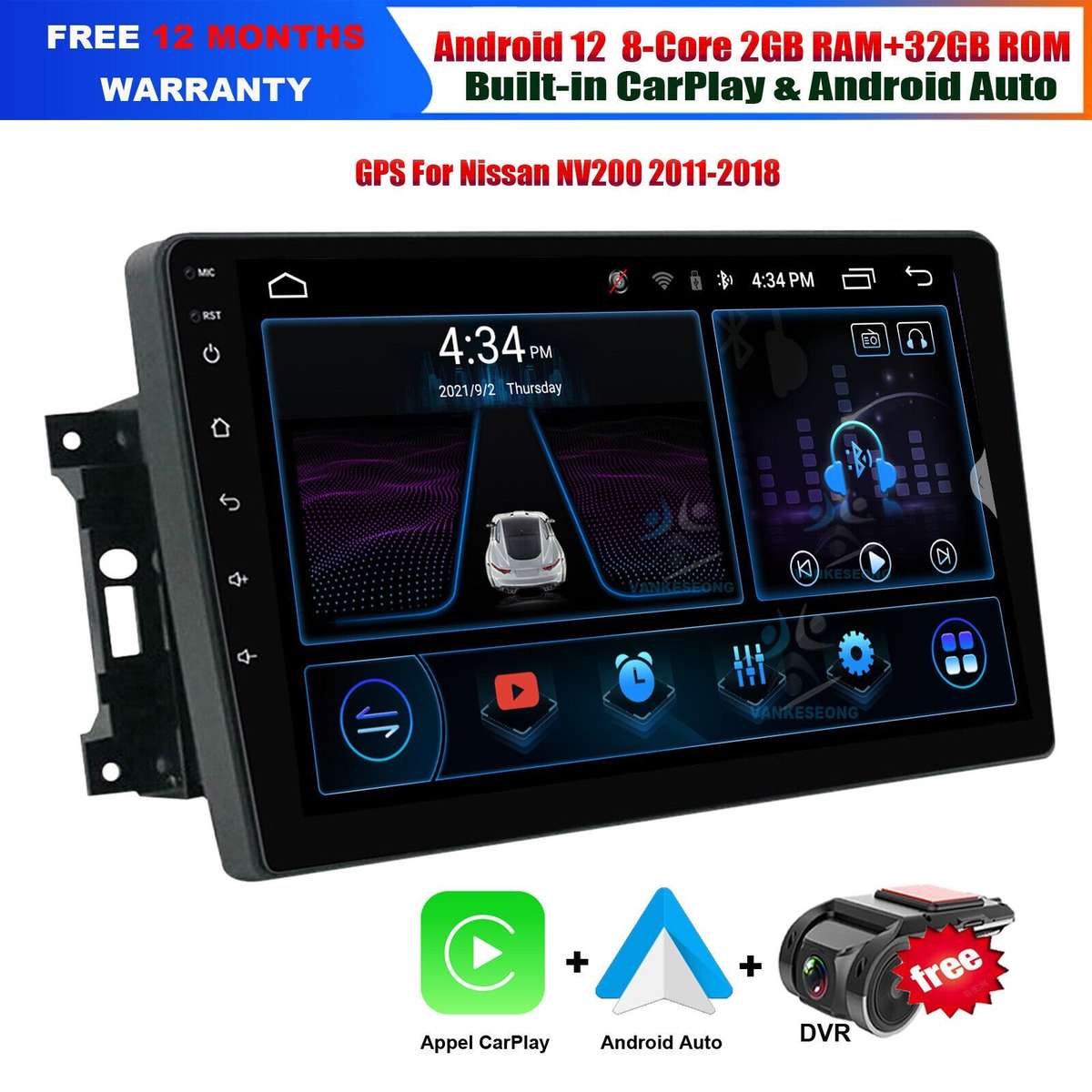 10.1" Android 12 CarPlay GPS Autoradio DAB+ For Jeep Commander Liberty 2008-2011