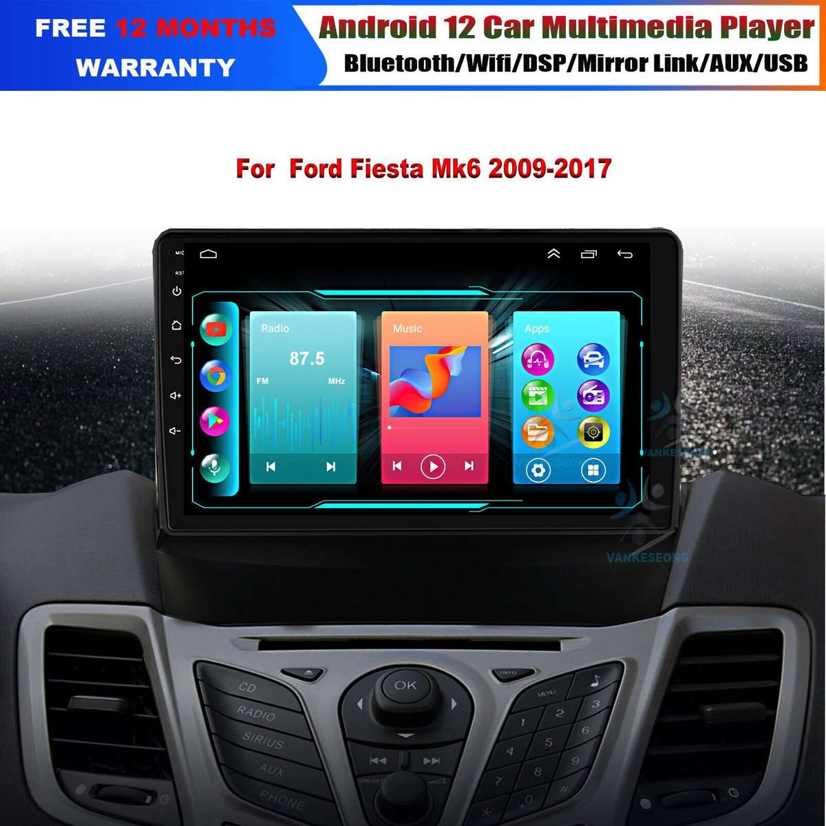 9" Touchscreen DAB+ Autoradio For Ford Fiesta 2009-2017 Navigation GPS DSP Wifi