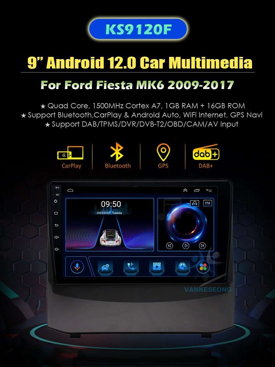 9" Touchscreen DAB+ Autoradio For Ford Fiesta 2009-2017 Navigation GPS DSP Wifi