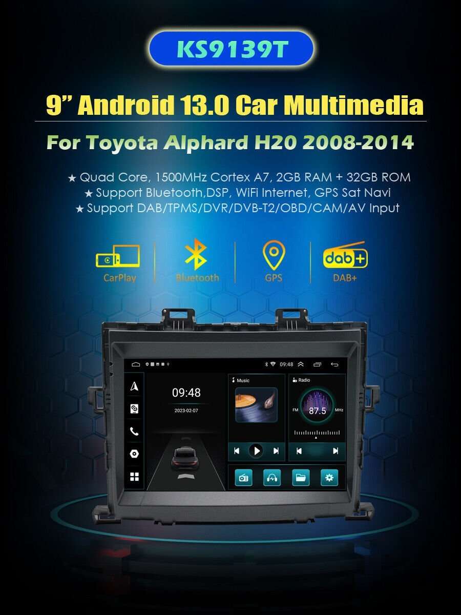 For Toyota Alphard H20 2008-2014 Touchscreen Autoradio GPS Navigation Android13
