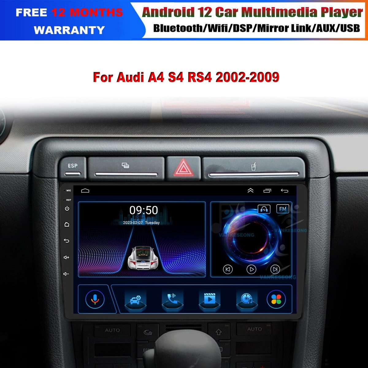 For AUDI A4 S4 RS4 B6 B7 Bluetooth Android Sat Nav GPS Autoradio DAB Wifi DSP 9"