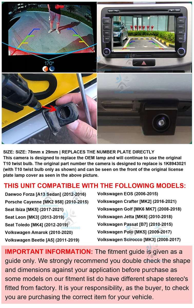 AHD Auto Rear View Camera For VW Golf MK6 MK7 Passat B7