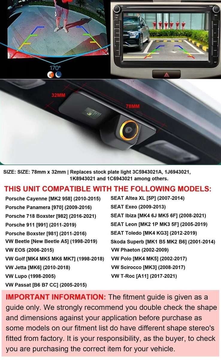 AHD 1080P Rear View Camera For VW Jetta MK6 Lupo T-Roc Rear License Plate Light