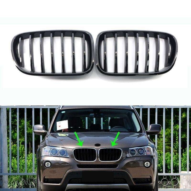 2X/Set Car Front Shiny Black Grille Replacement for BMW F25 X3 11-13 Mesh Grill