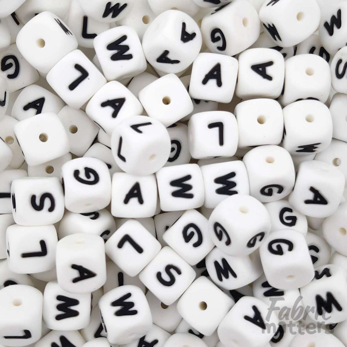 White Alphabet Silicone Beads - G