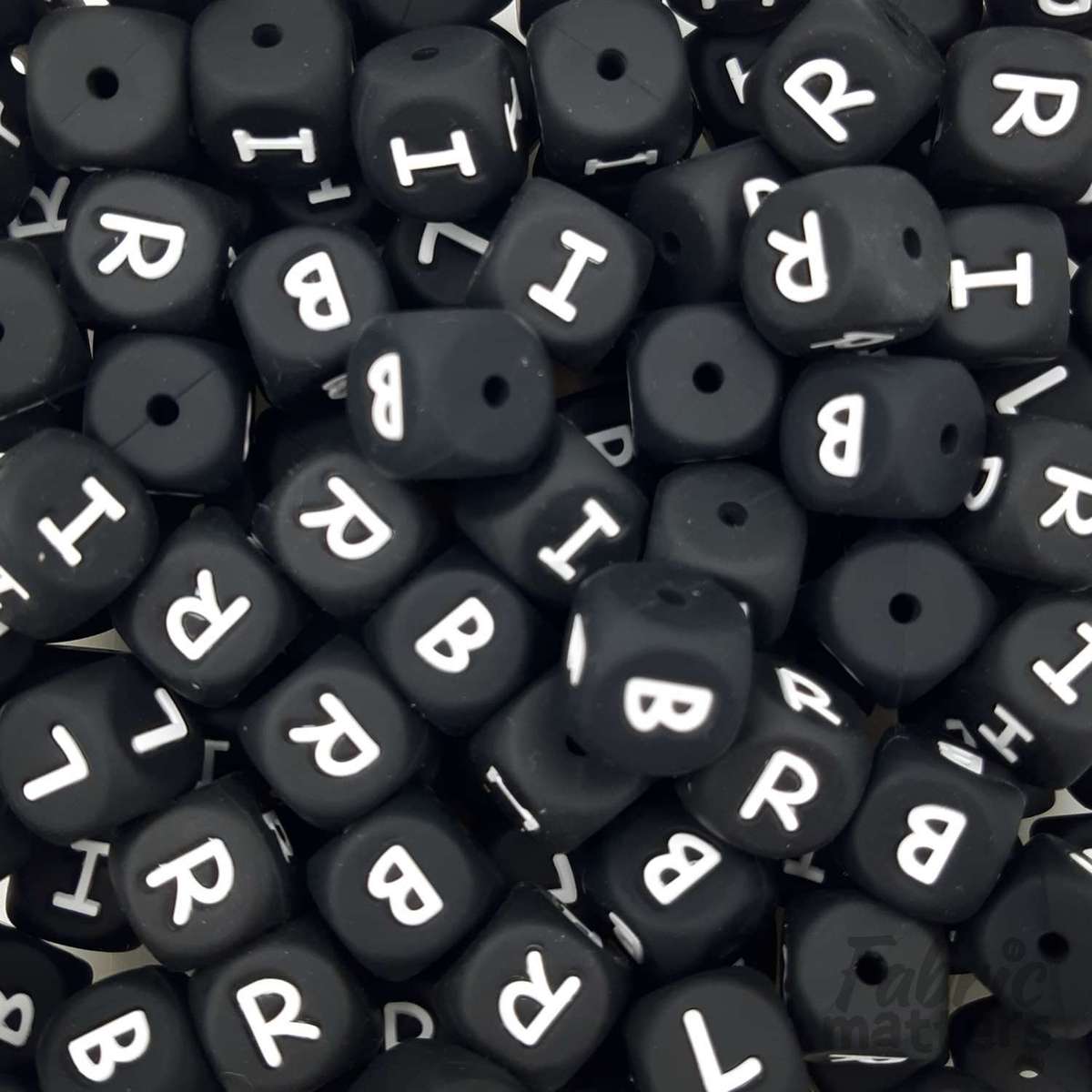 Black Alphabet Silicone Beads - V