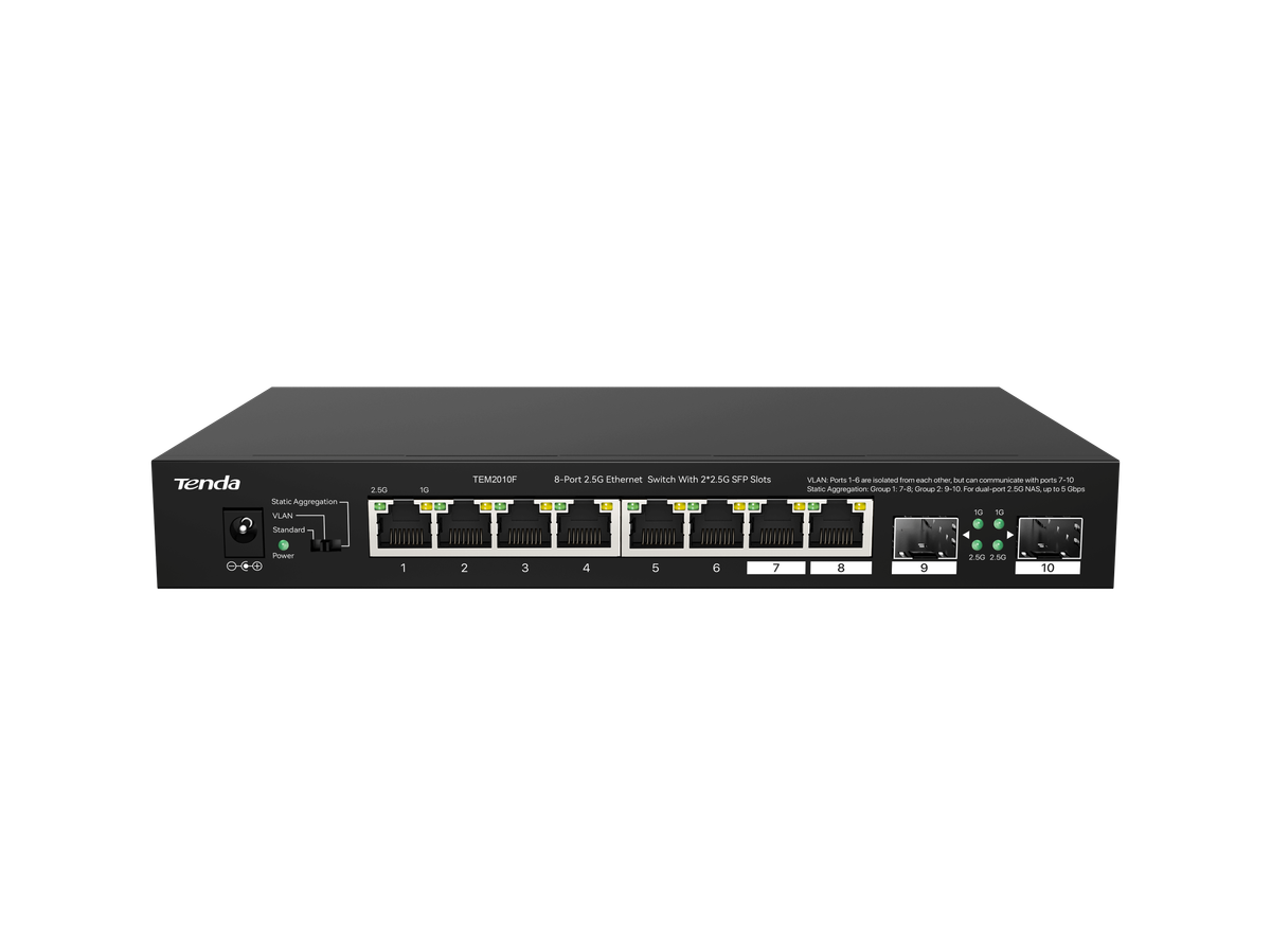 Tenda 8-Port 2.5G Ethernet Switch With 2X 2.5G Sfp Slots Tem2010F