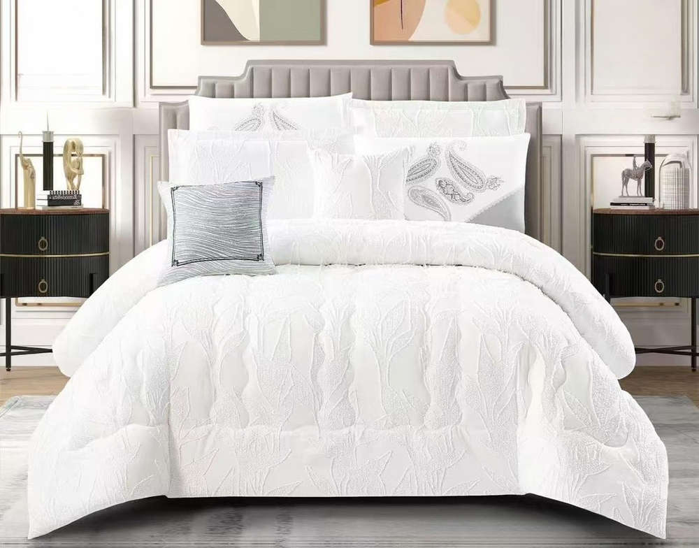 7-Piece Moffy King Size Comforter Set With 2 Cushions  White