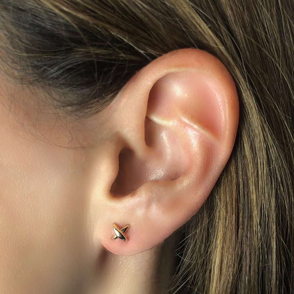 Gold Cross Over Earrings