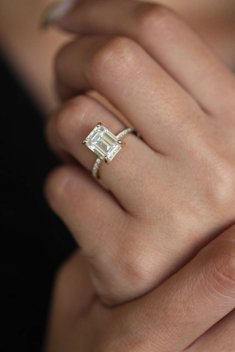 3.5ct Emerald Moissanite Cut Pave Engagement Ring