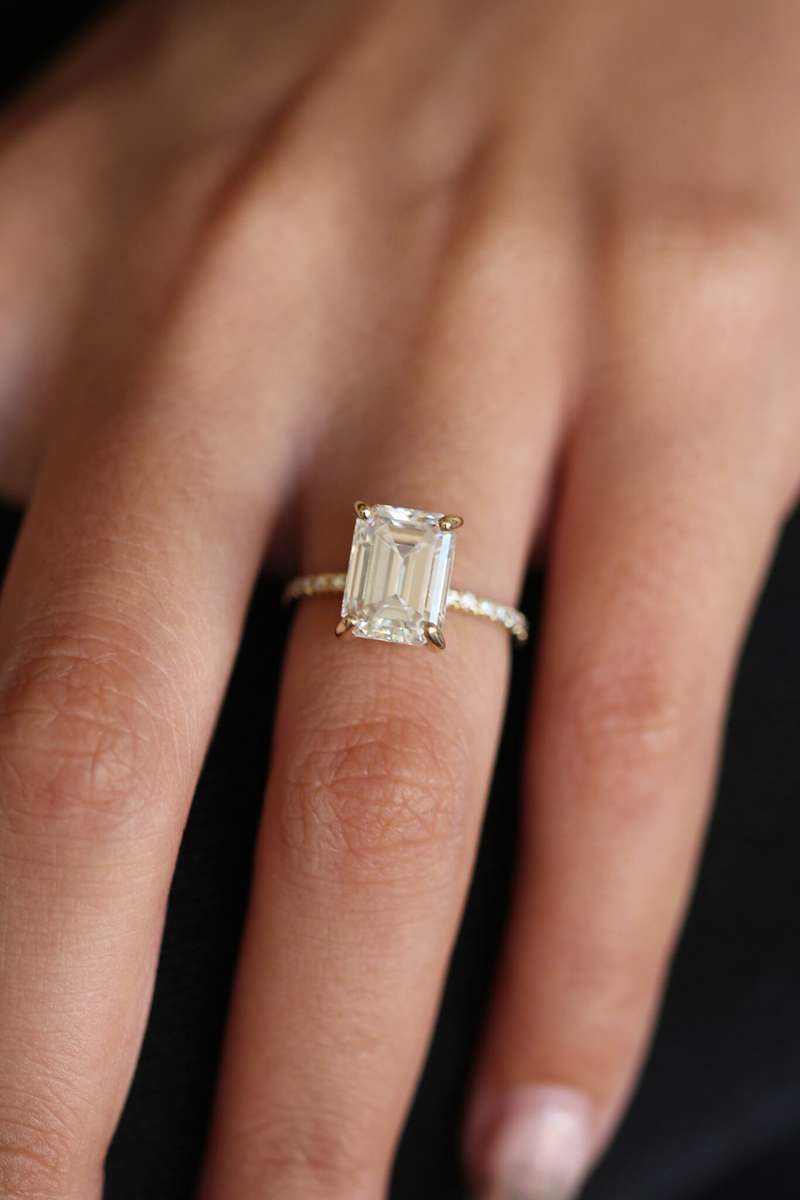 3.5ct Emerald Moissanite Cut Pave Engagement Ring