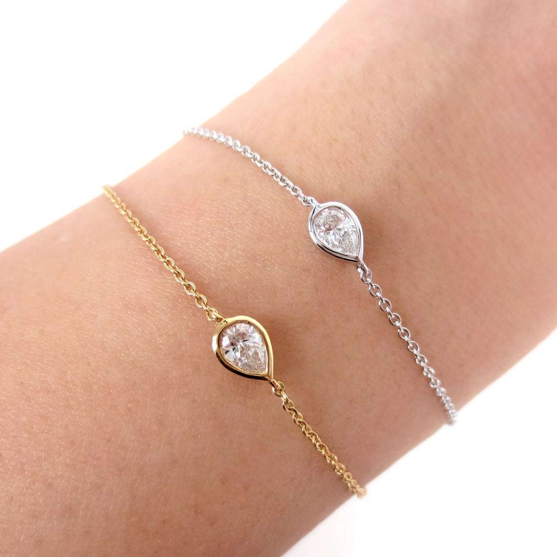 Bezel Set Pear Shaped Moissanite Bracelet