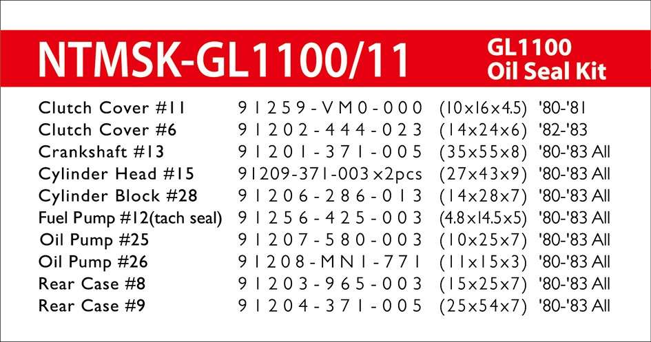 Oil Seal Kit Honda GL1100 - 0.30kg