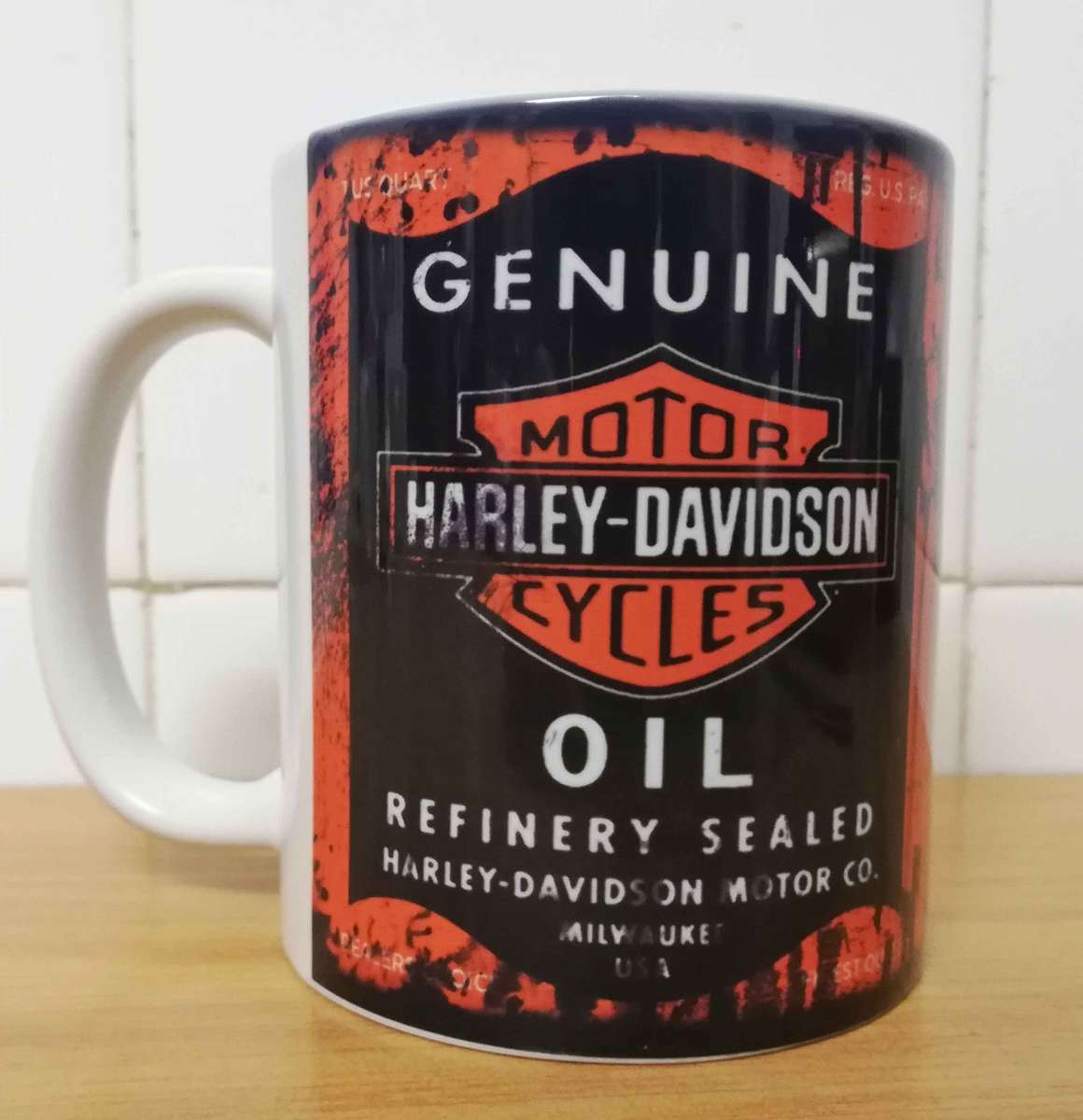 Messy oil can Coffee mug Harley Davidson White