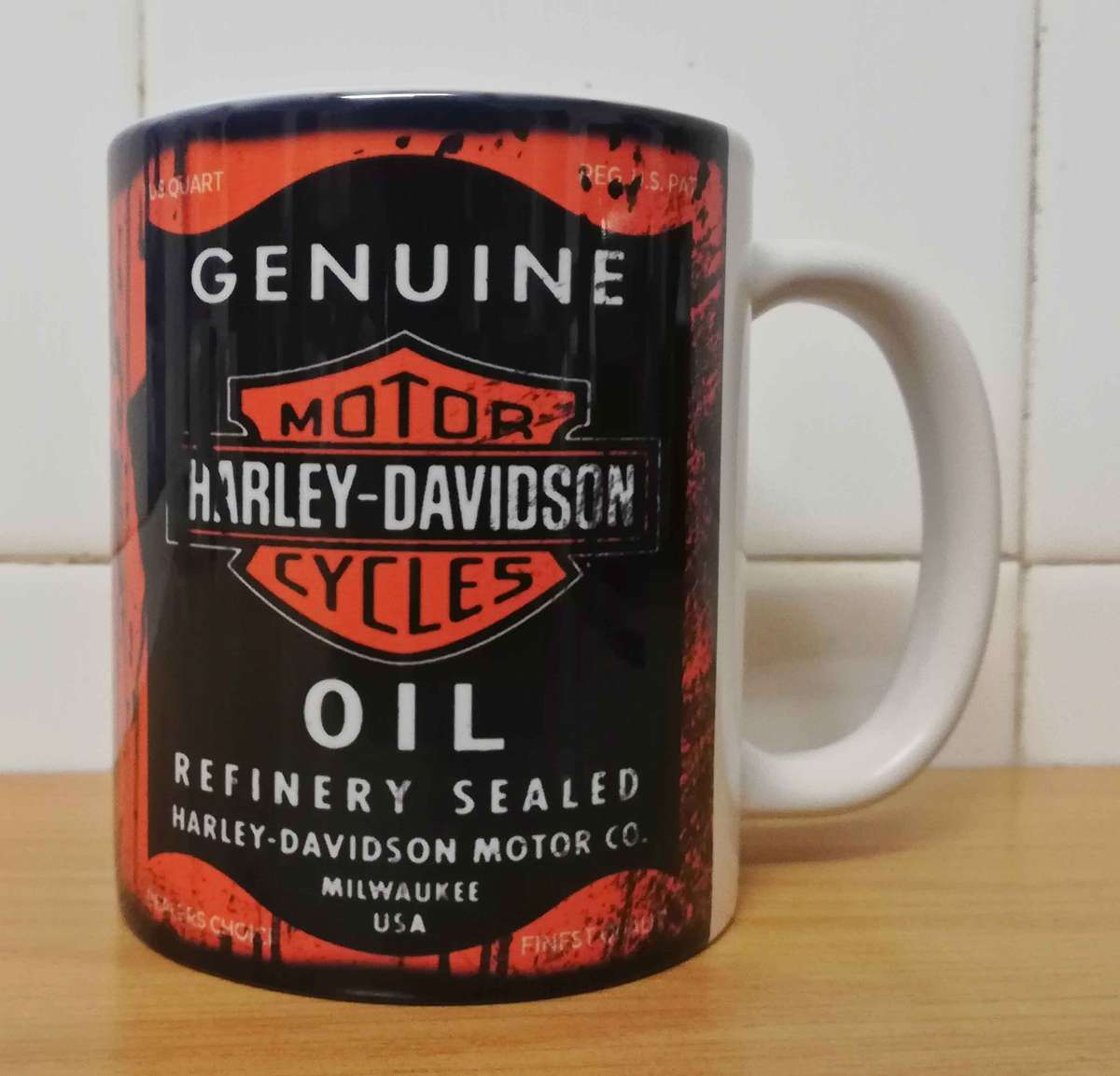 Messy oil can Coffee mug Harley Davidson White