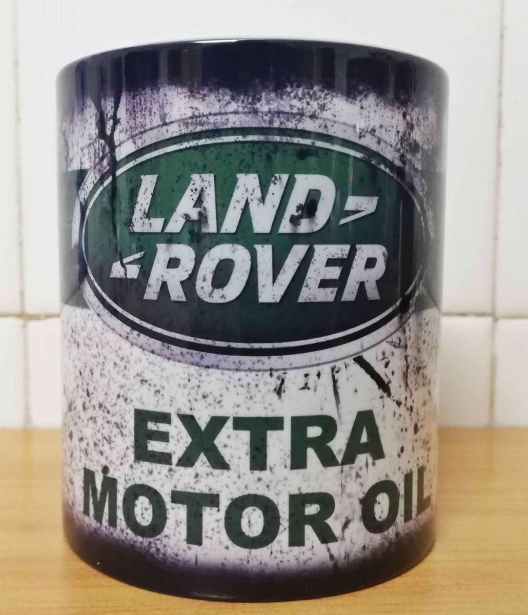 Messy oil can Coffee mug Land Rover White