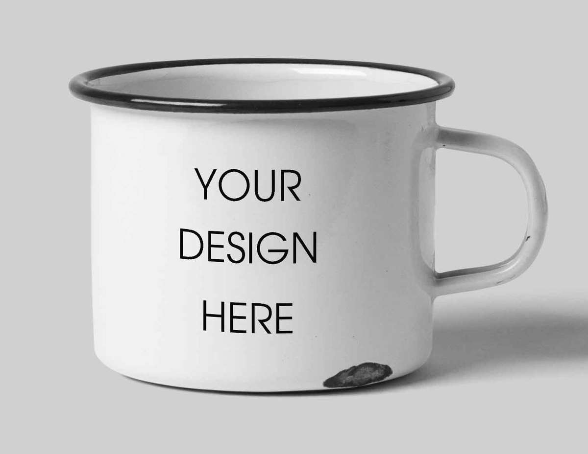 Customised Tin Enamel mug - White | Green | Cream