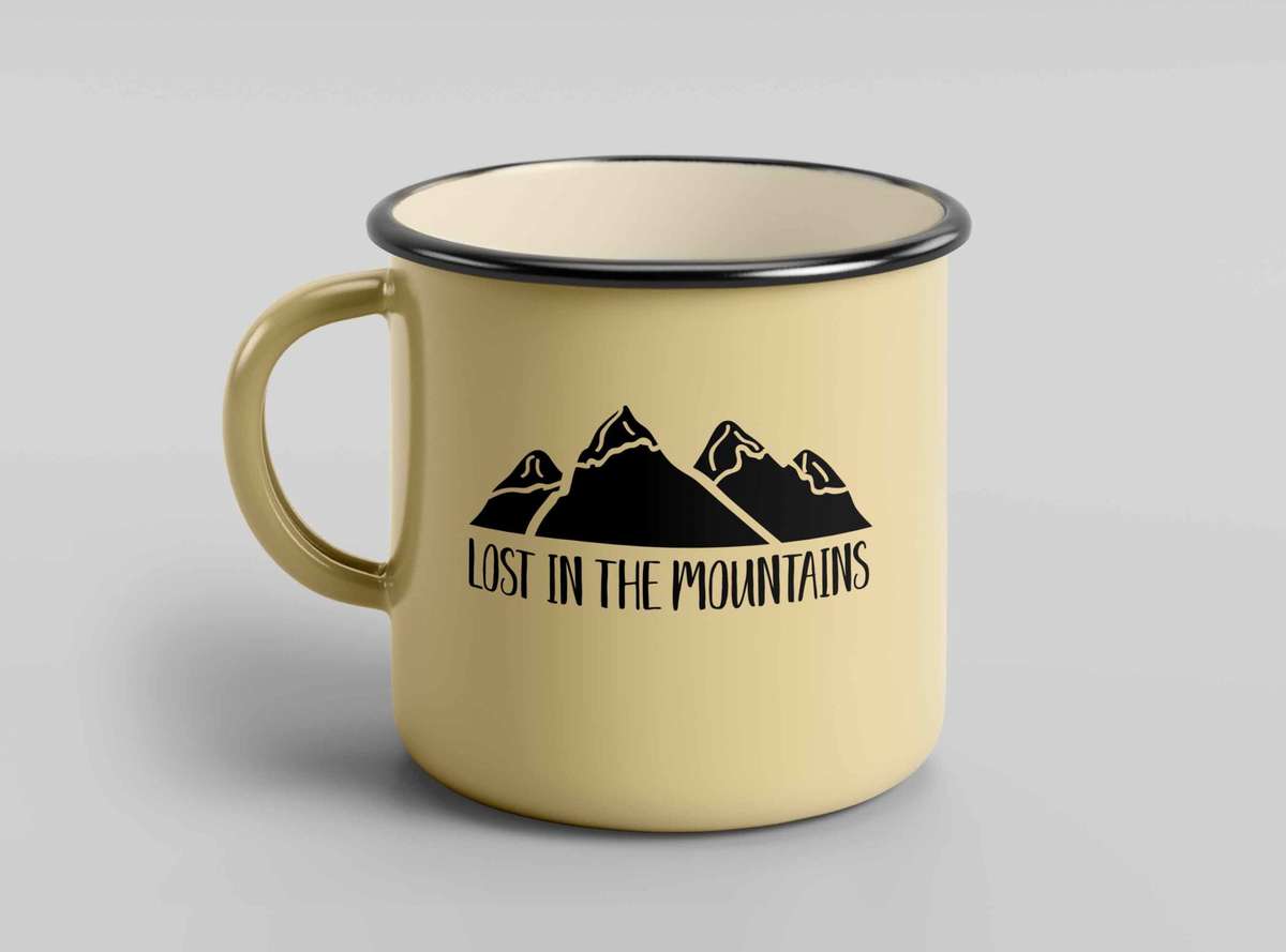 Lost in the Mountains enamel tin mug