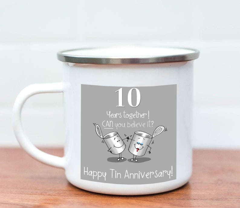 Happy tin year tin enamel mug
