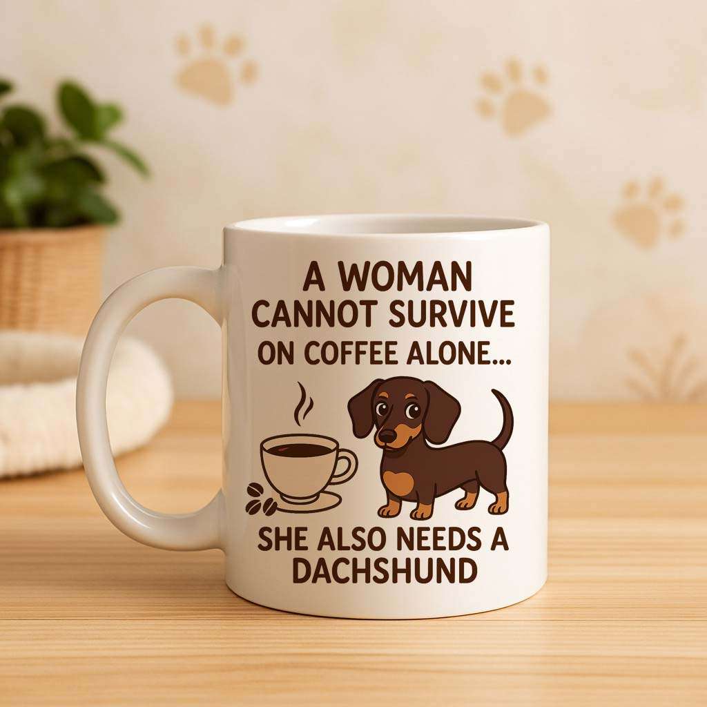 Dachshund Coffee Mug  A Woman Cannot Survive on Coffee Alone