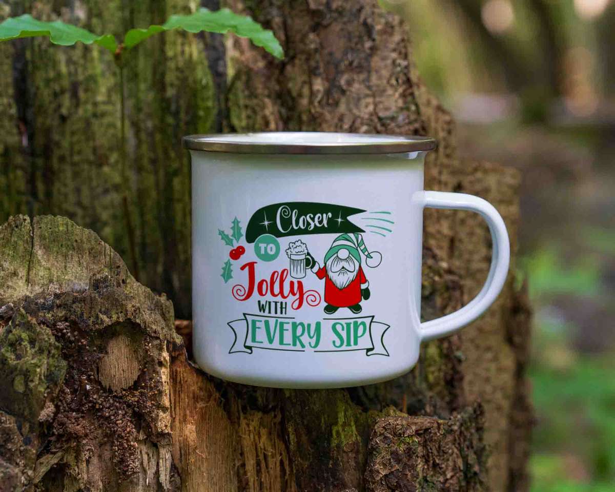 Christmas Closer to jolly enamel mug