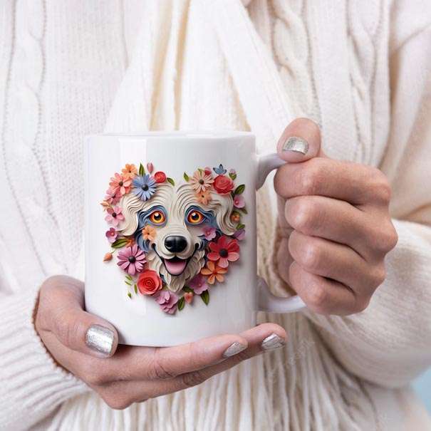 3D Dog and flowers coffee mug 4