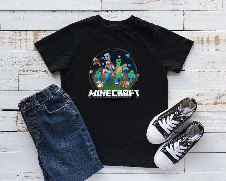Minecraft Circle T-shirt  Classic Mobs & Characters in Action
