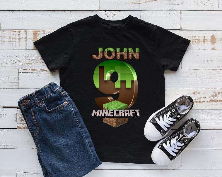 Minecraft Number Birthday T-Shirt  Personalised with Name & Age