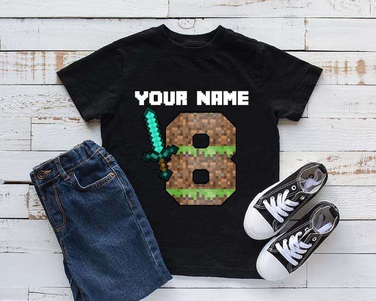 Customised minecraft Birthday shirt-Add Name & Age
