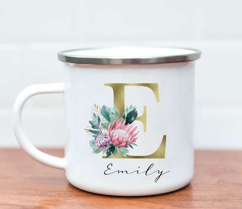 Initial and protea mug