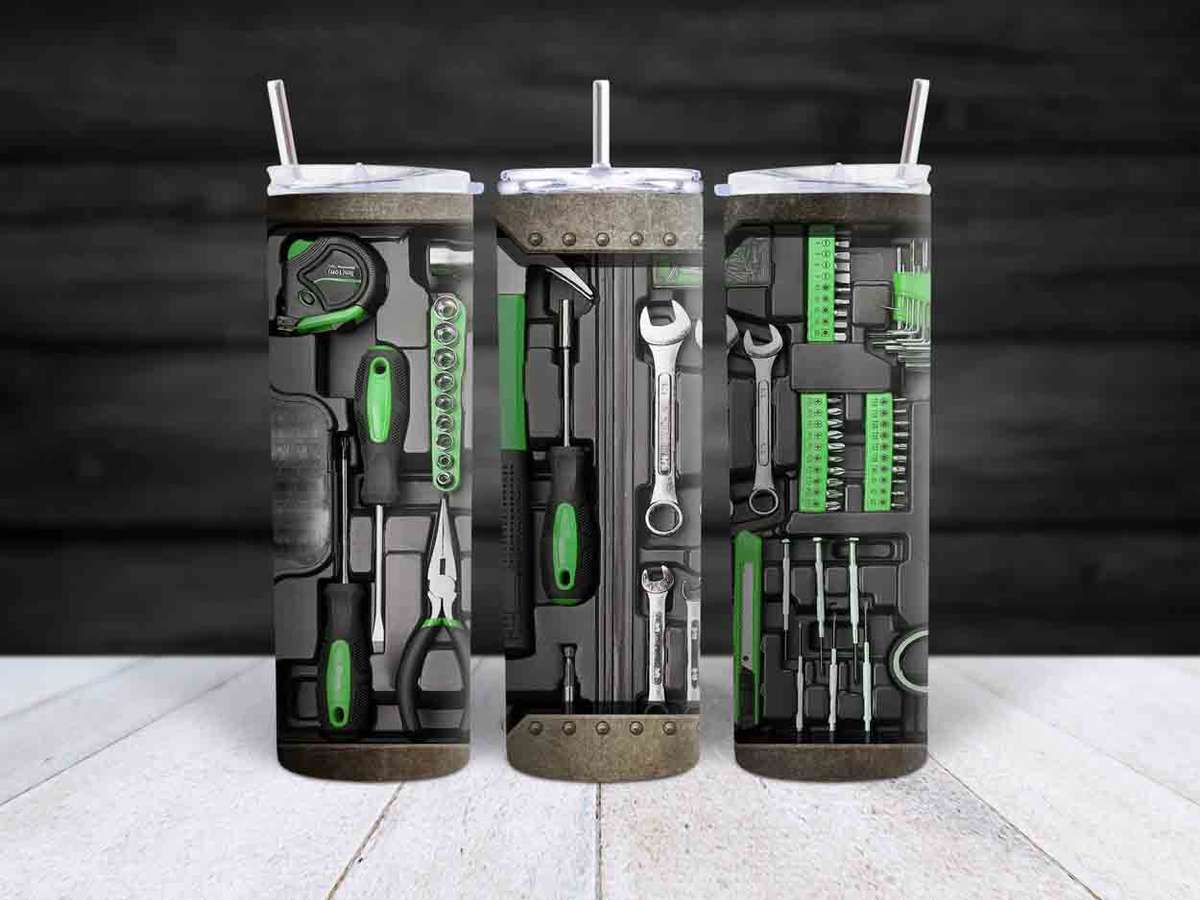 Skinny tumbler Dad toolbox green