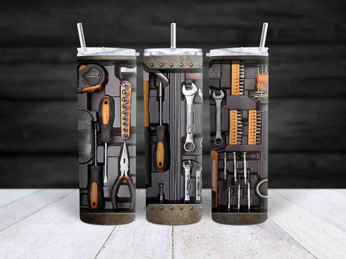 Skinny tumbler Dad toolbox orange
