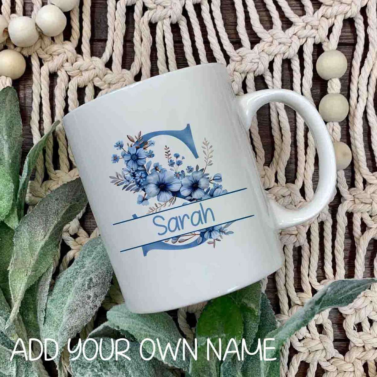 Floral initial and name mug