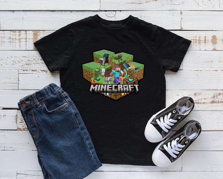 Minecraft World Scene T-Shirt  3D Terrain Adventure for Kids