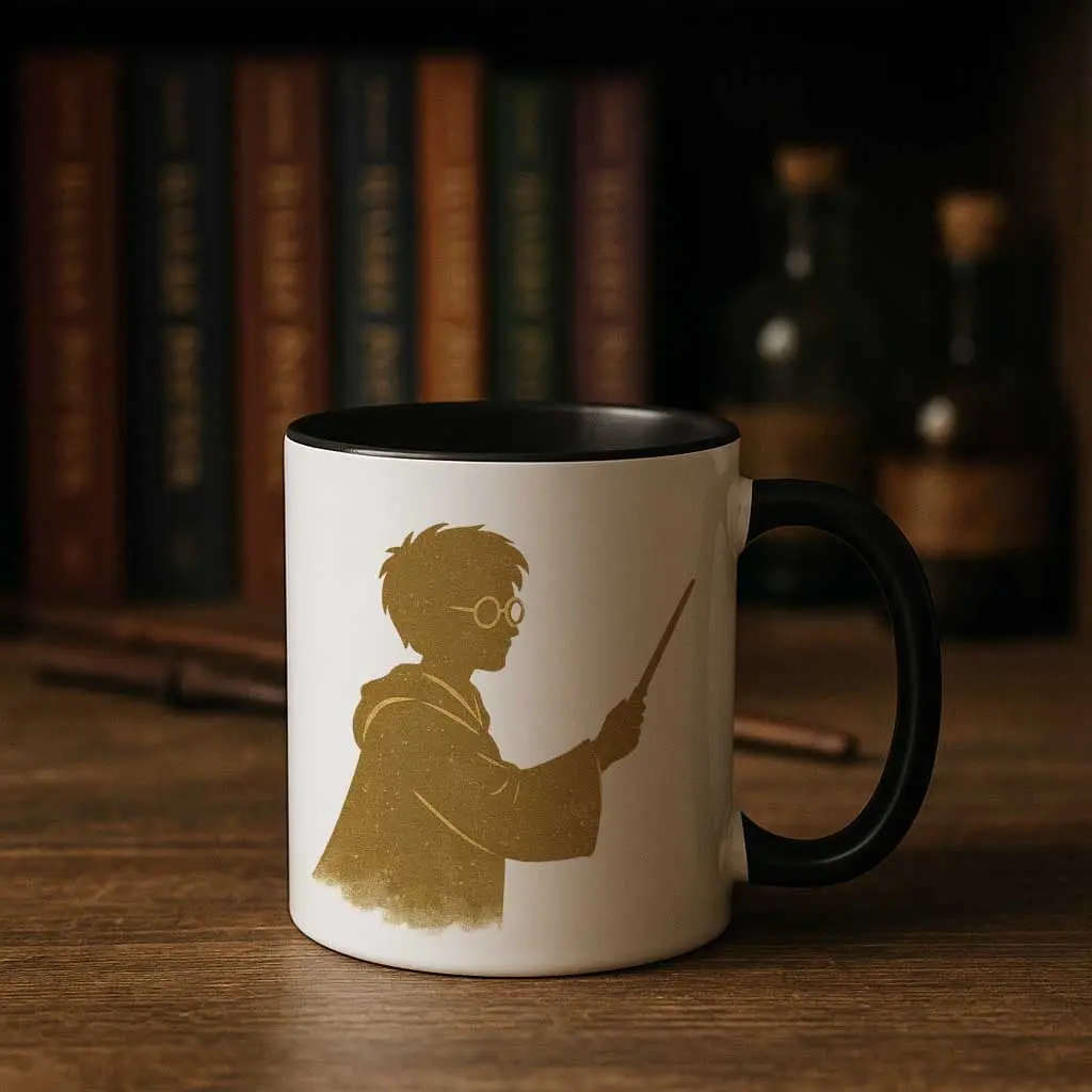 Harry Potter Wand Silhouette Mug  Gold Print